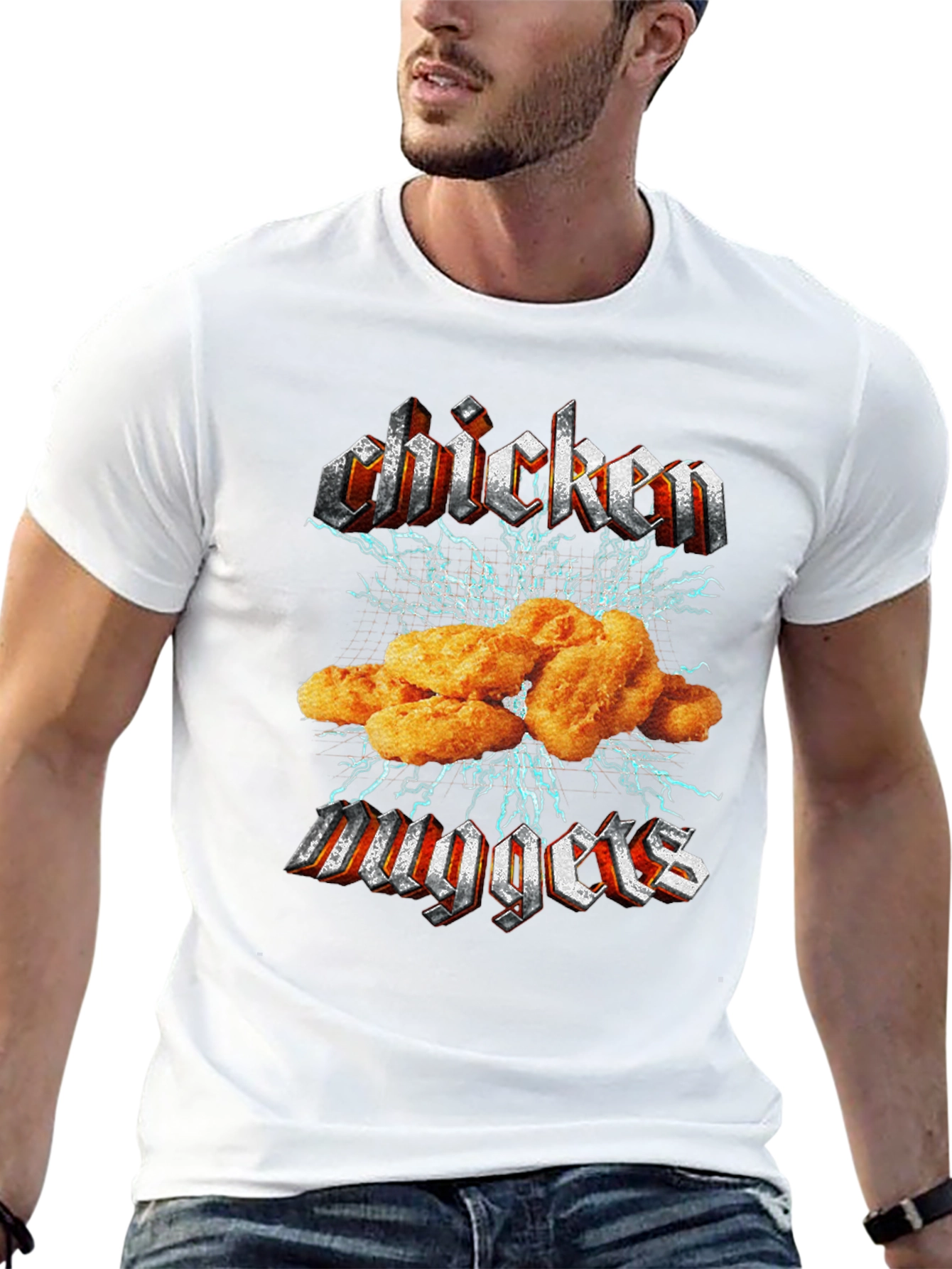 Camiseta Negra Chicken Nuggets Estilo Heavy Metal