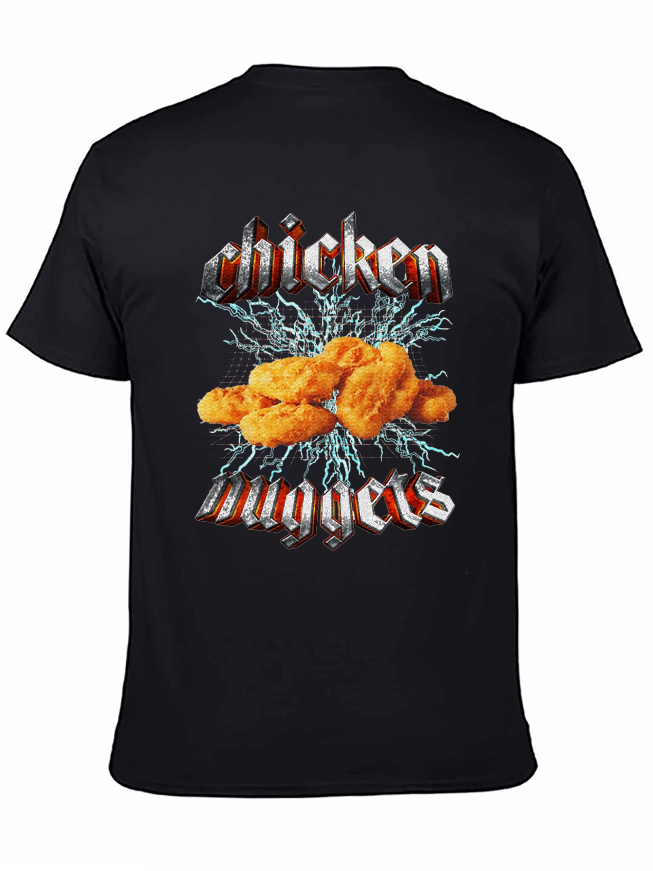 Camiseta Negra Chicken Nuggets Estilo Heavy Metal