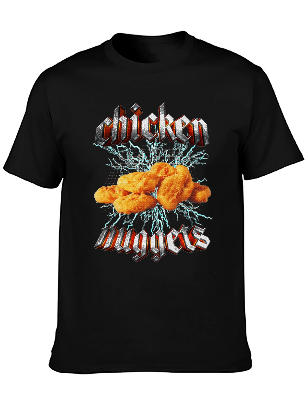 Camiseta Negra Chicken Nuggets Estilo Heavy Metal