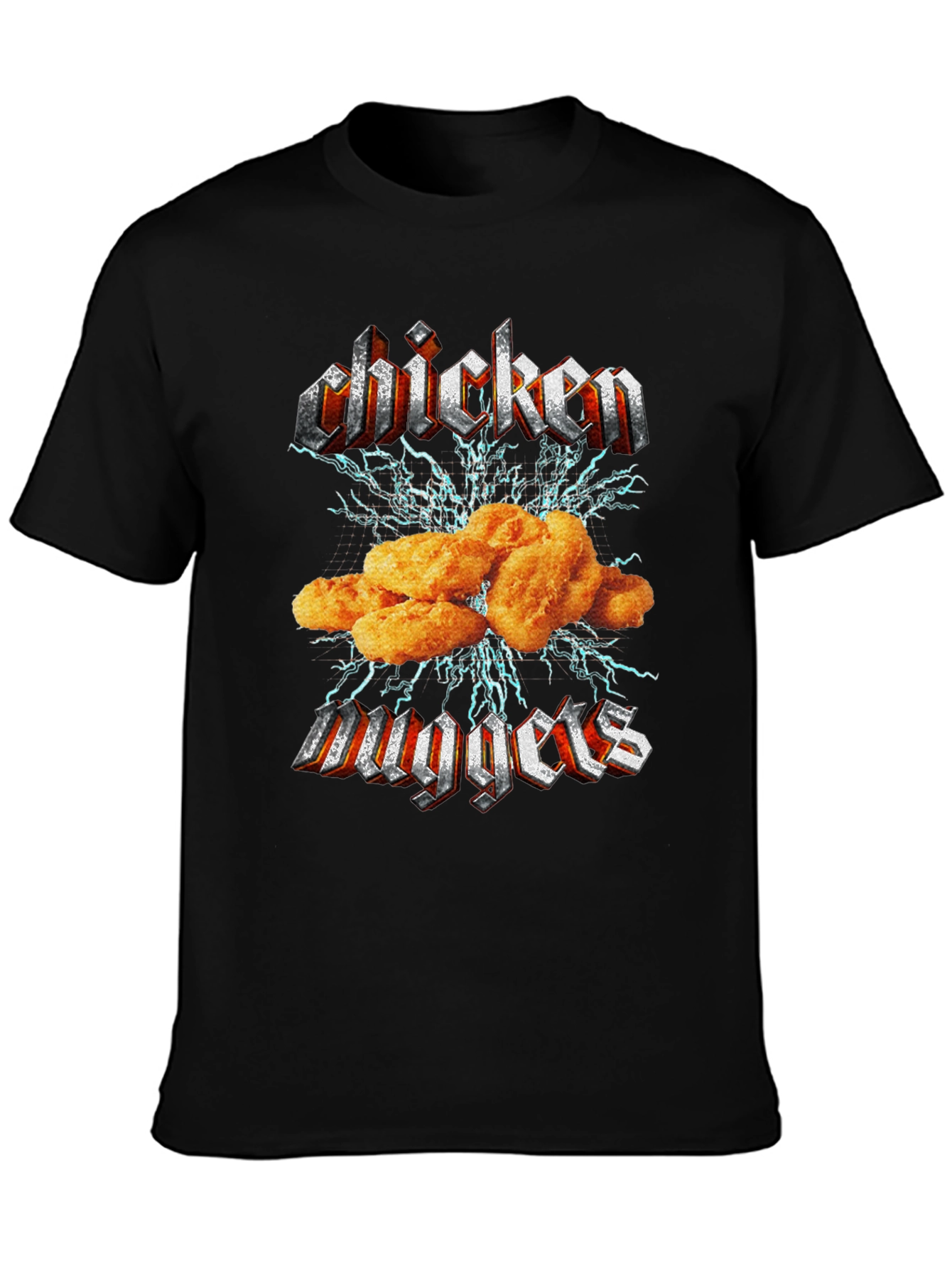 Camiseta Negra Chicken Nuggets Estilo Heavy Metal