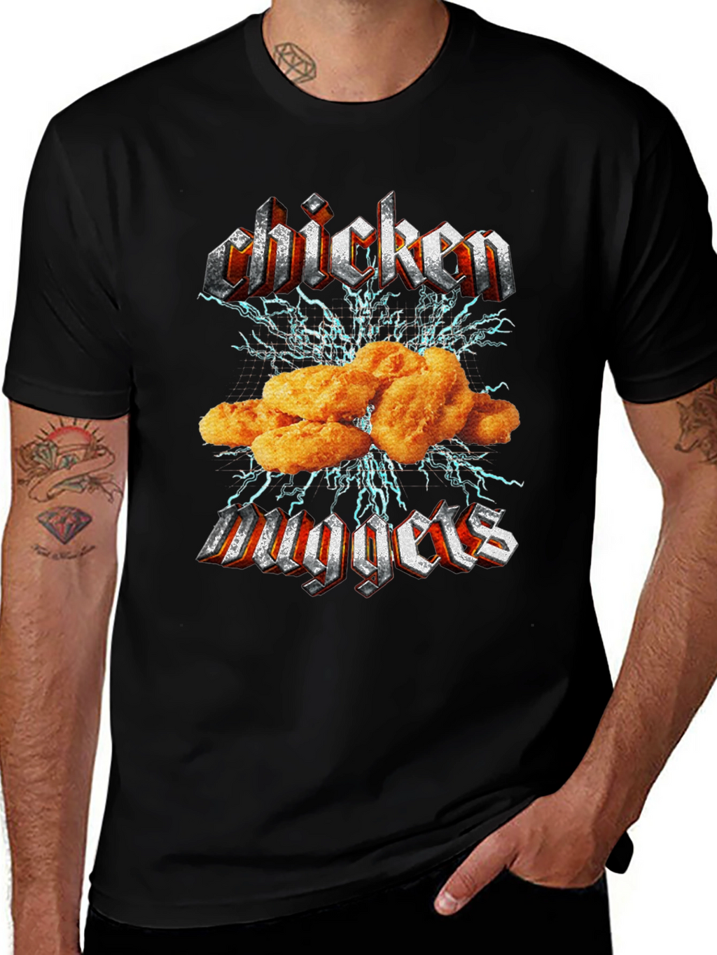 Camiseta Negra Chicken Nuggets Estilo Heavy Metal