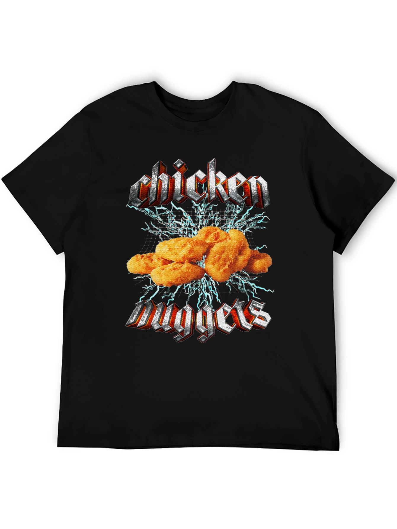 Camiseta Negra Chicken Nuggets Estilo Heavy Metal
