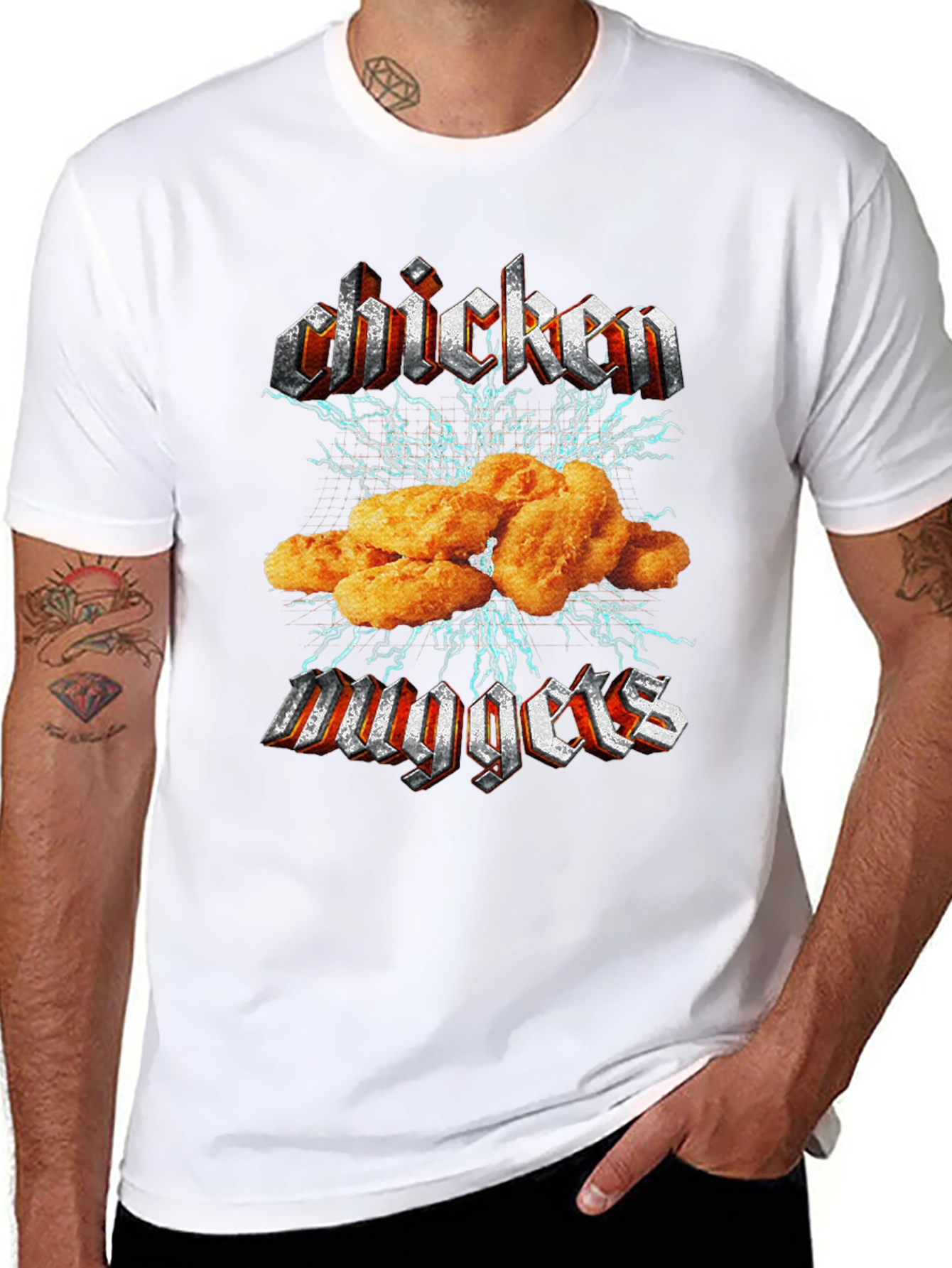 Camiseta Negra Chicken Nuggets Estilo Heavy Metal