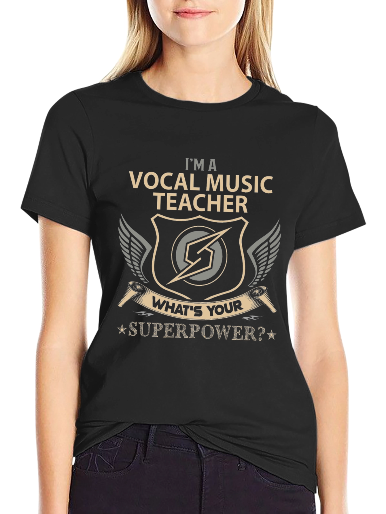 Camiseta Negra Vocal Music Teacher Superpower
