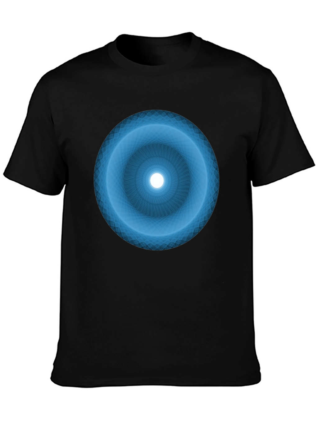 Camiseta Negra con Diseño Circular Azul Abstracto