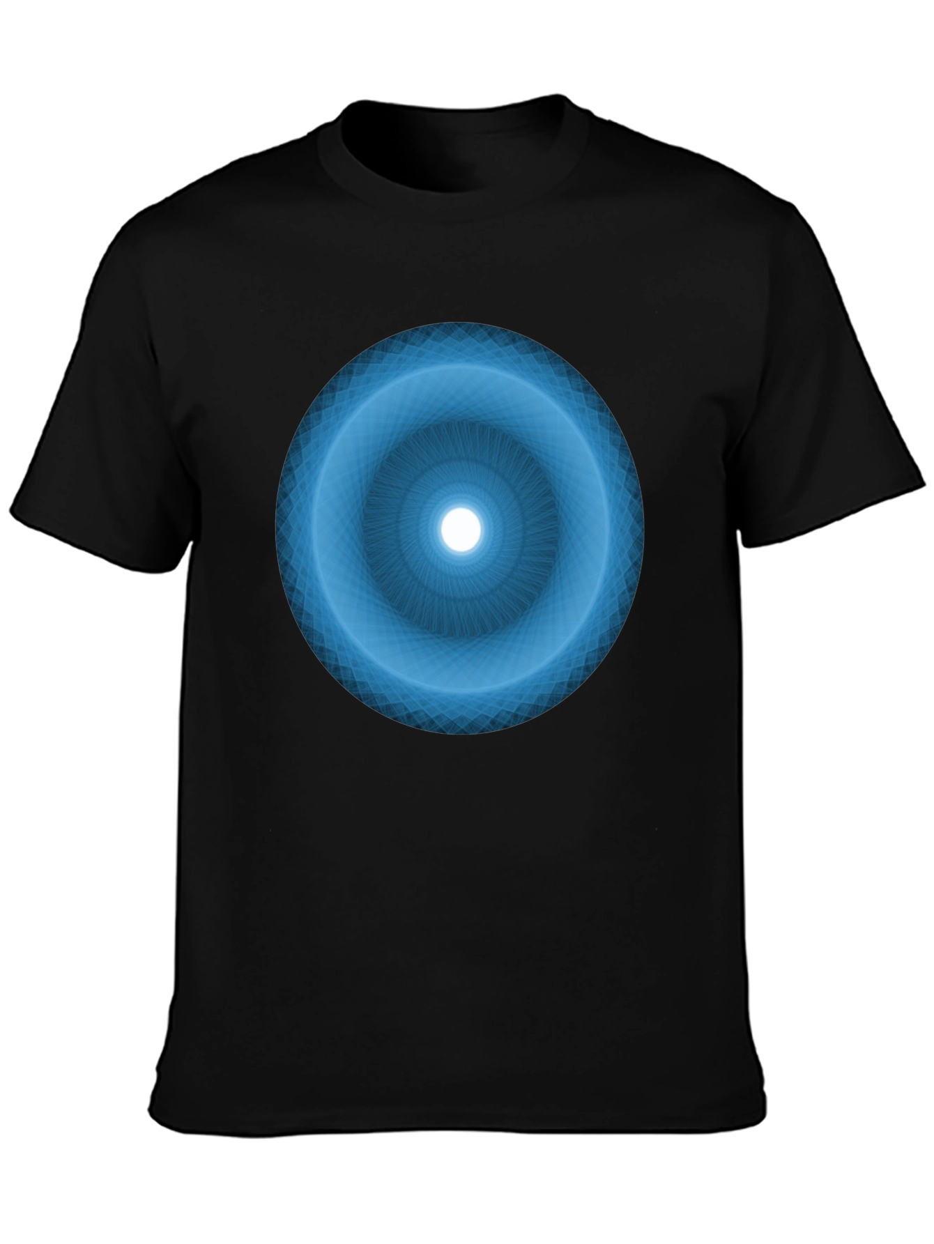 Camiseta Negra con Diseño Circular Azul Abstracto