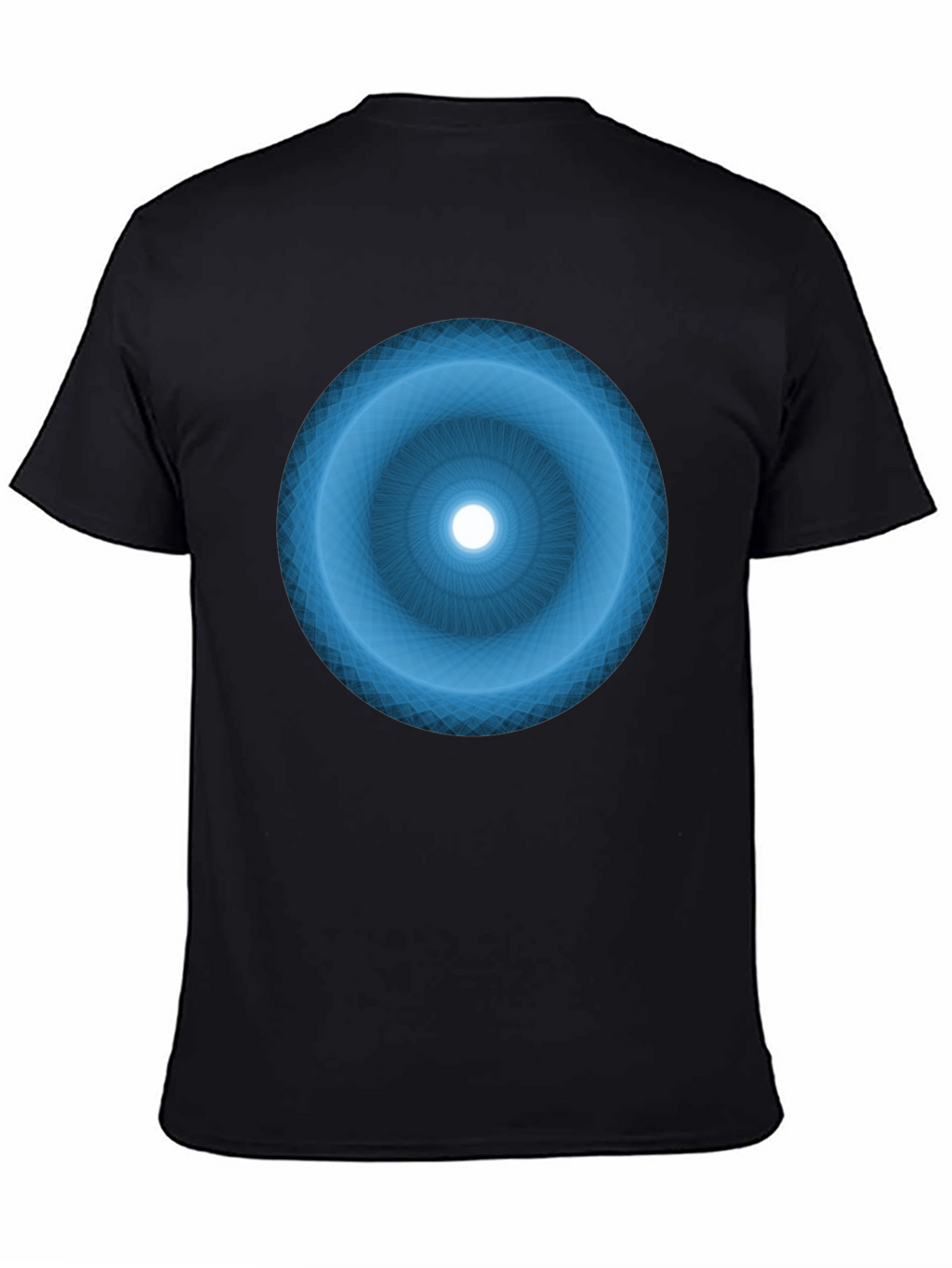 Camiseta Negra con Diseño Circular Azul Abstracto