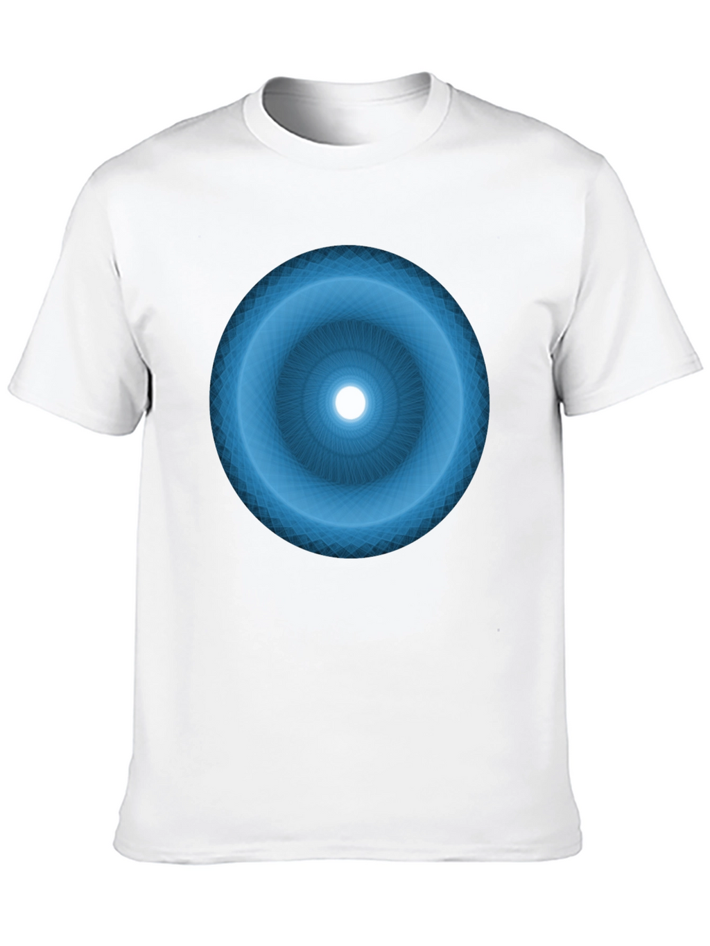 Camiseta Negra con Diseño Circular Azul Abstracto