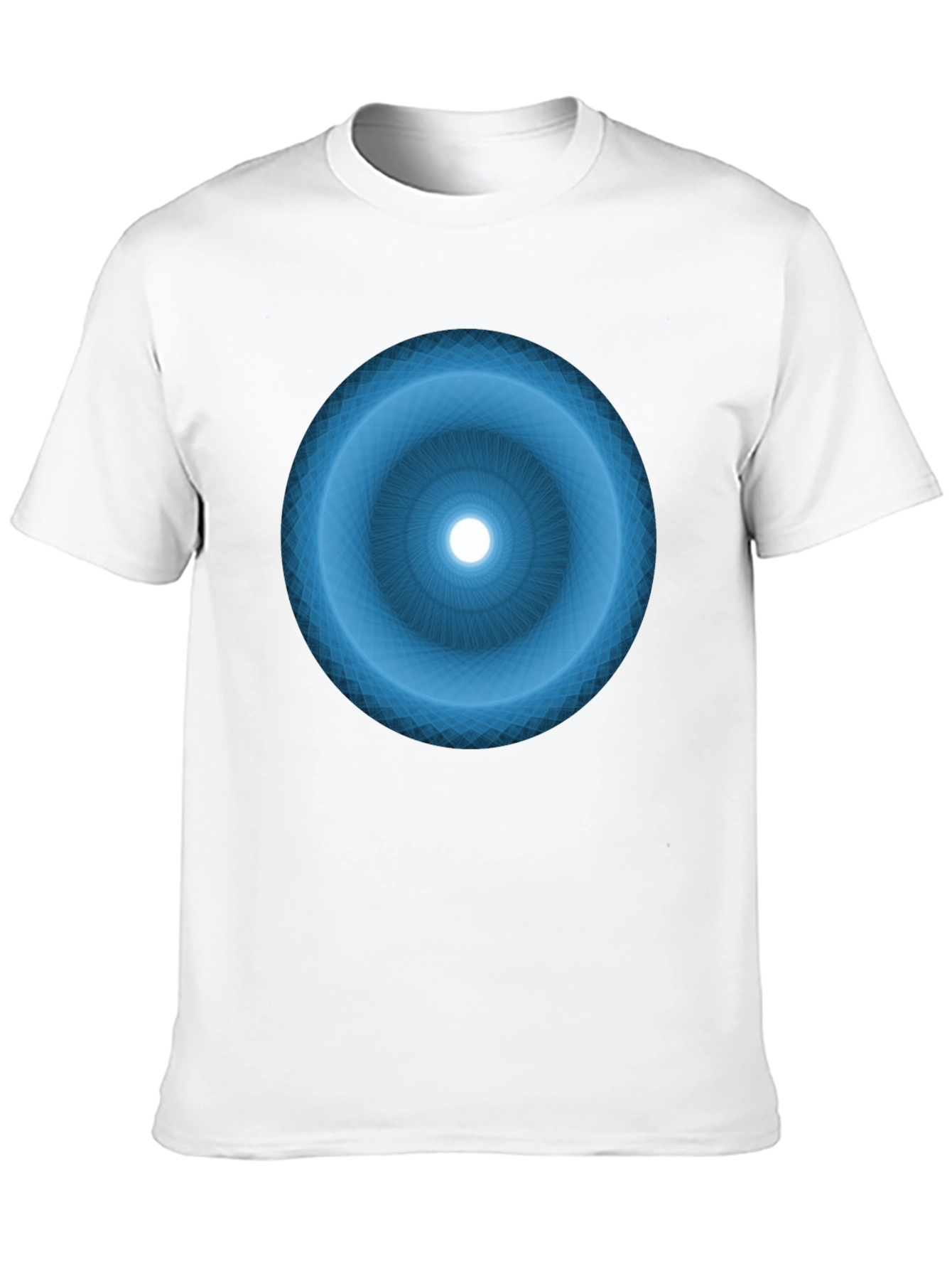 Camiseta Negra con Diseño Circular Azul Abstracto