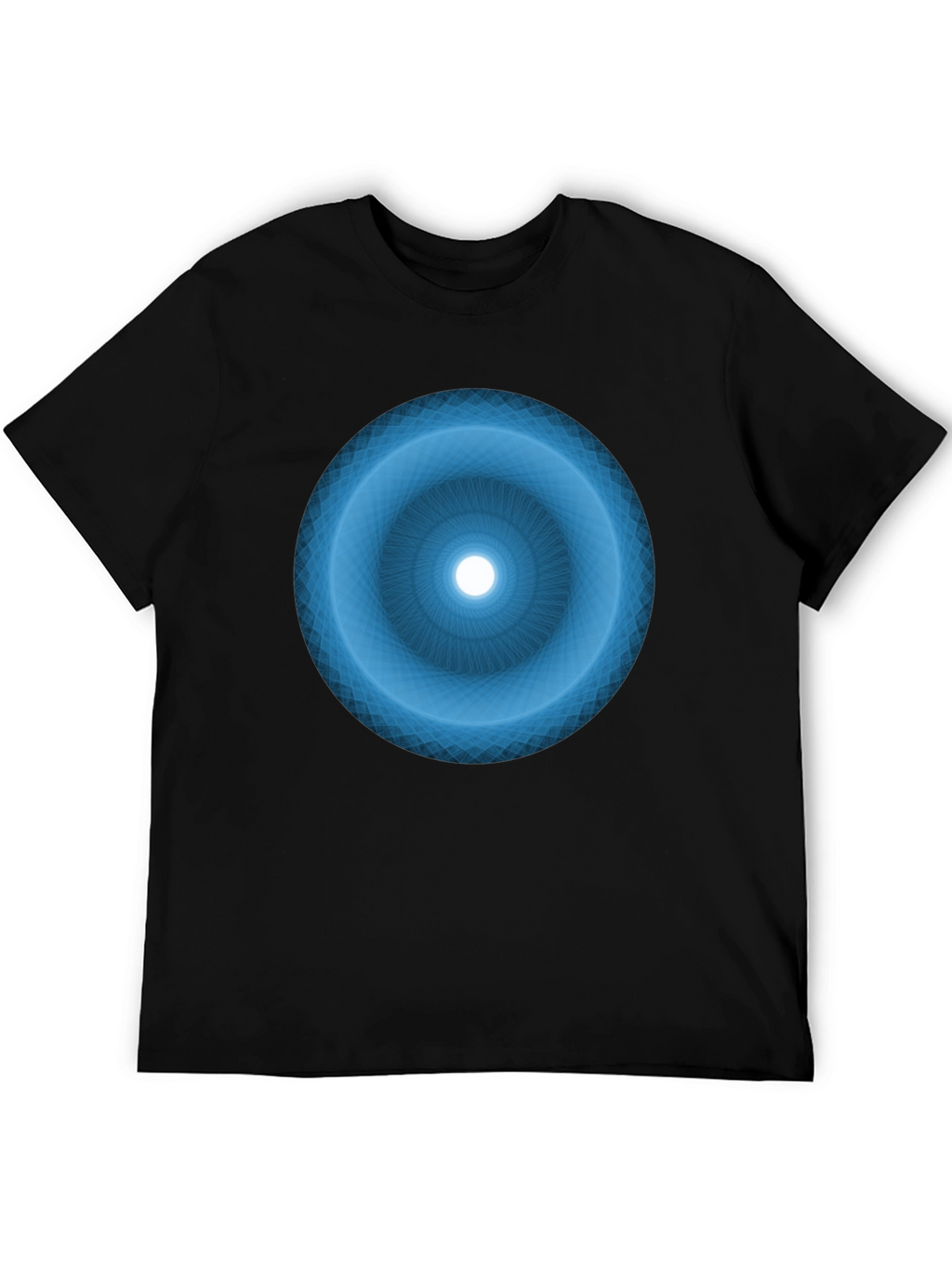 Camiseta Negra con Diseño Circular Azul Abstracto