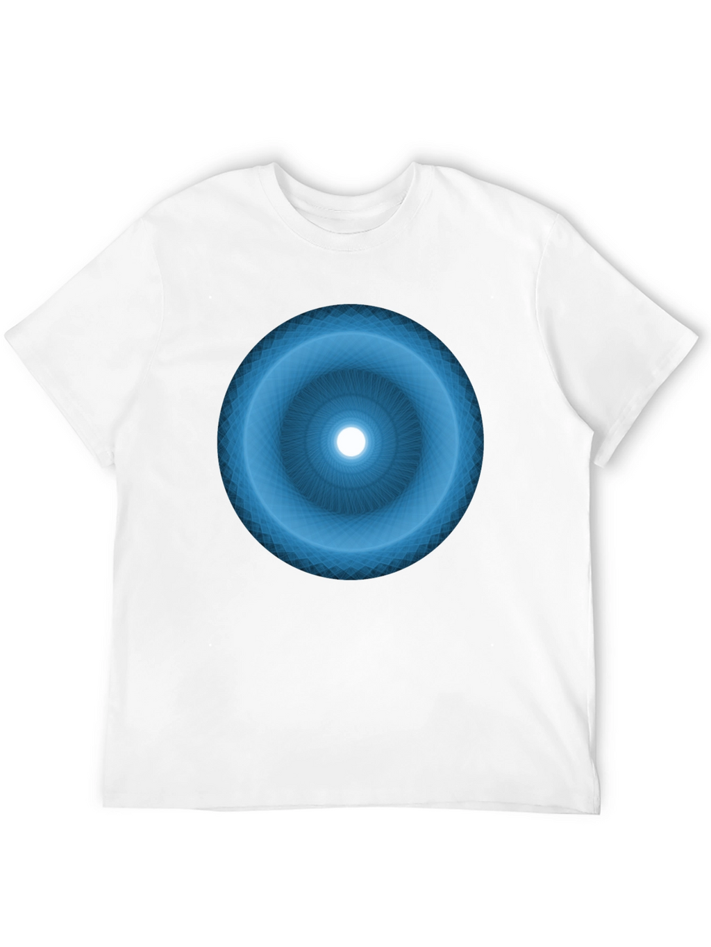 Camiseta Negra con Diseño Circular Azul Abstracto