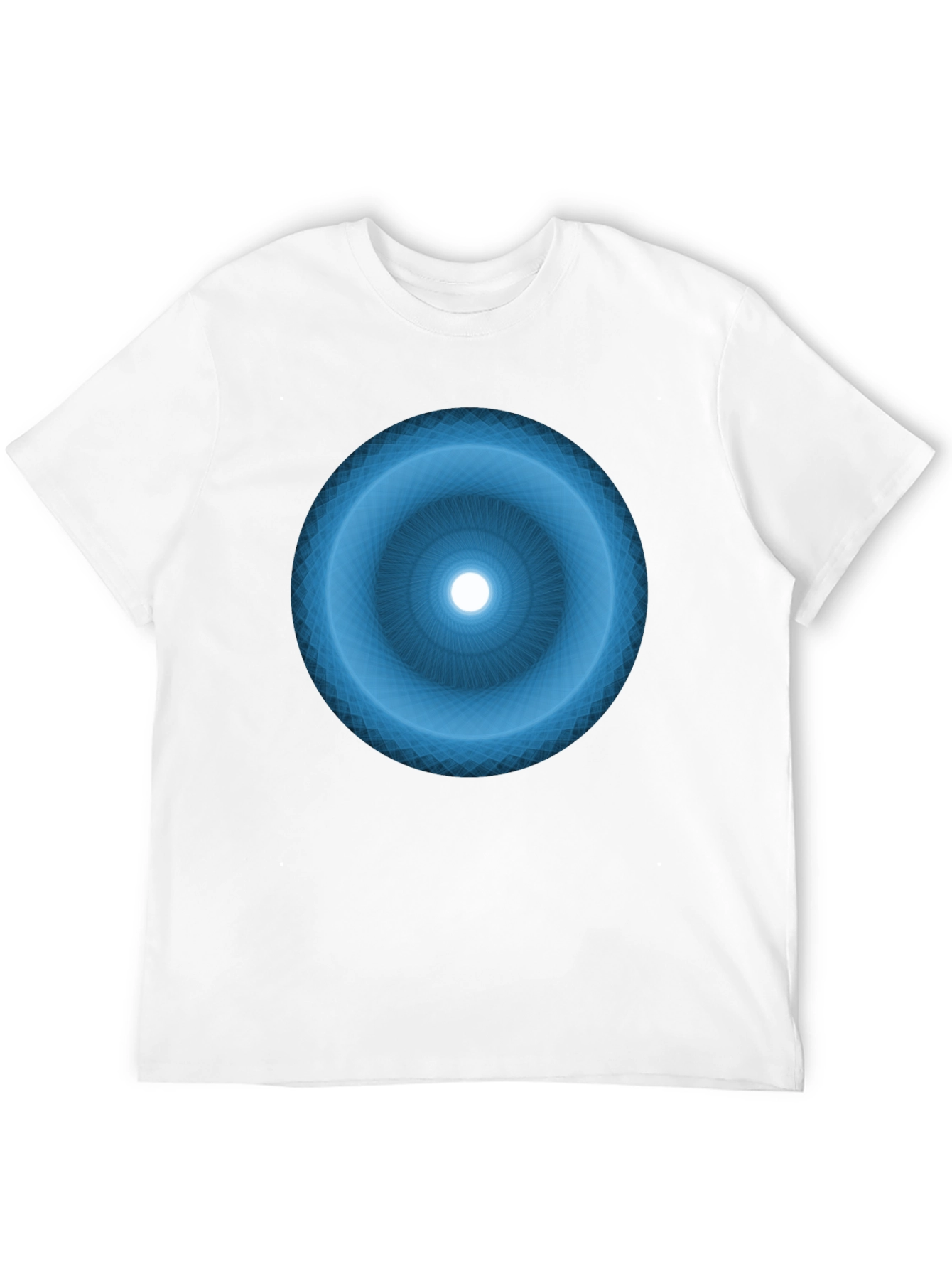 Camiseta Negra con Diseño Circular Azul Abstracto