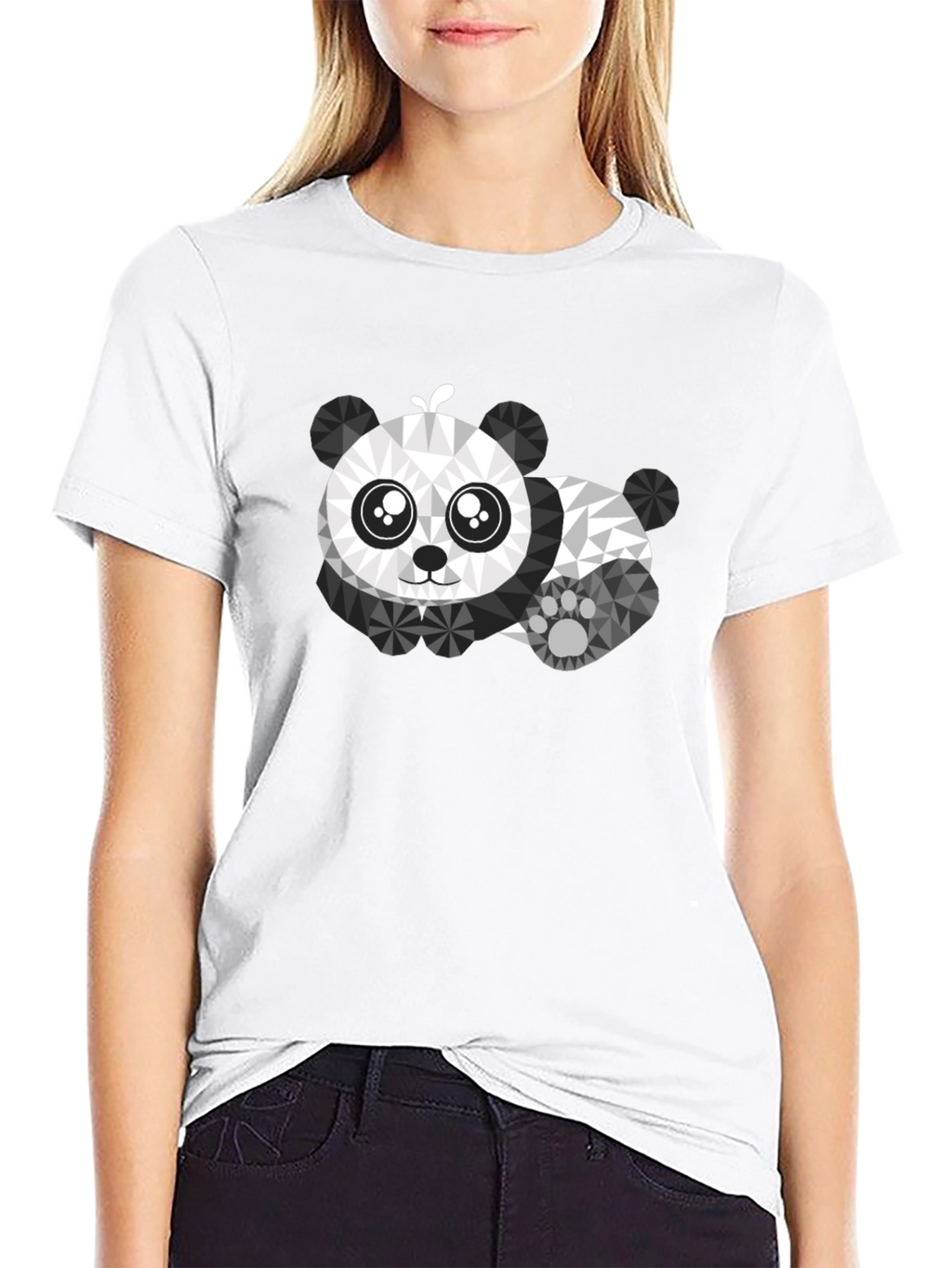 Camiseta Negra con Diseño de Panda Geométrico