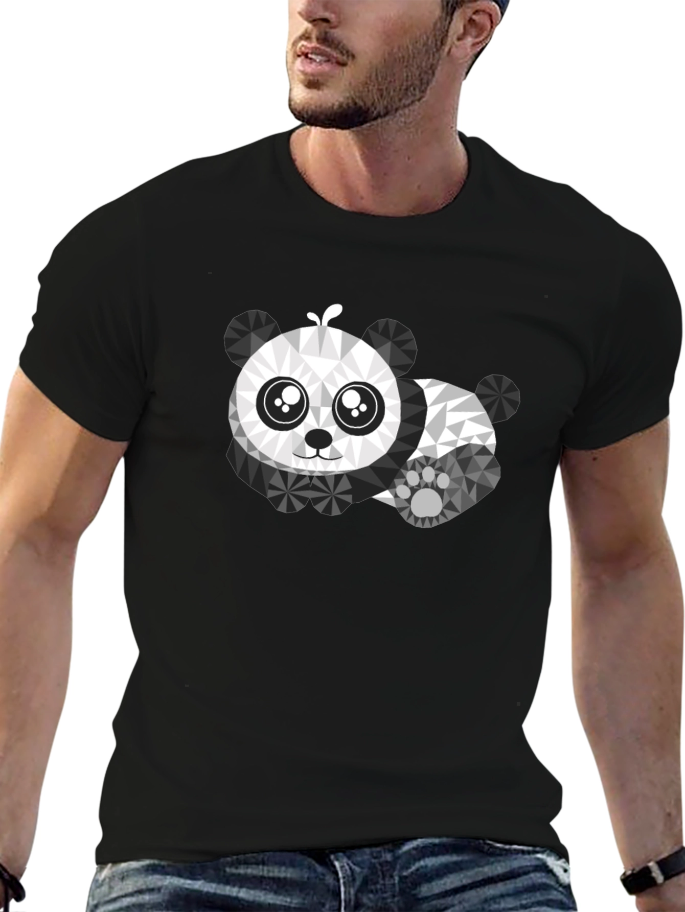 Camiseta Negra con Diseño de Panda Geométrico