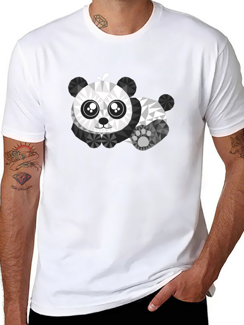 Camiseta Negra con Diseño de Panda Geométrico