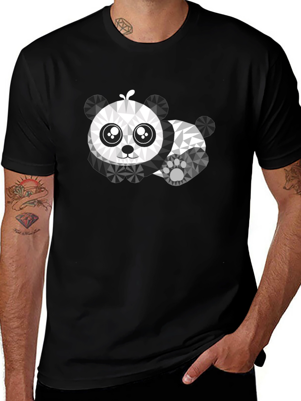 Camiseta Negra con Diseño de Panda Geométrico