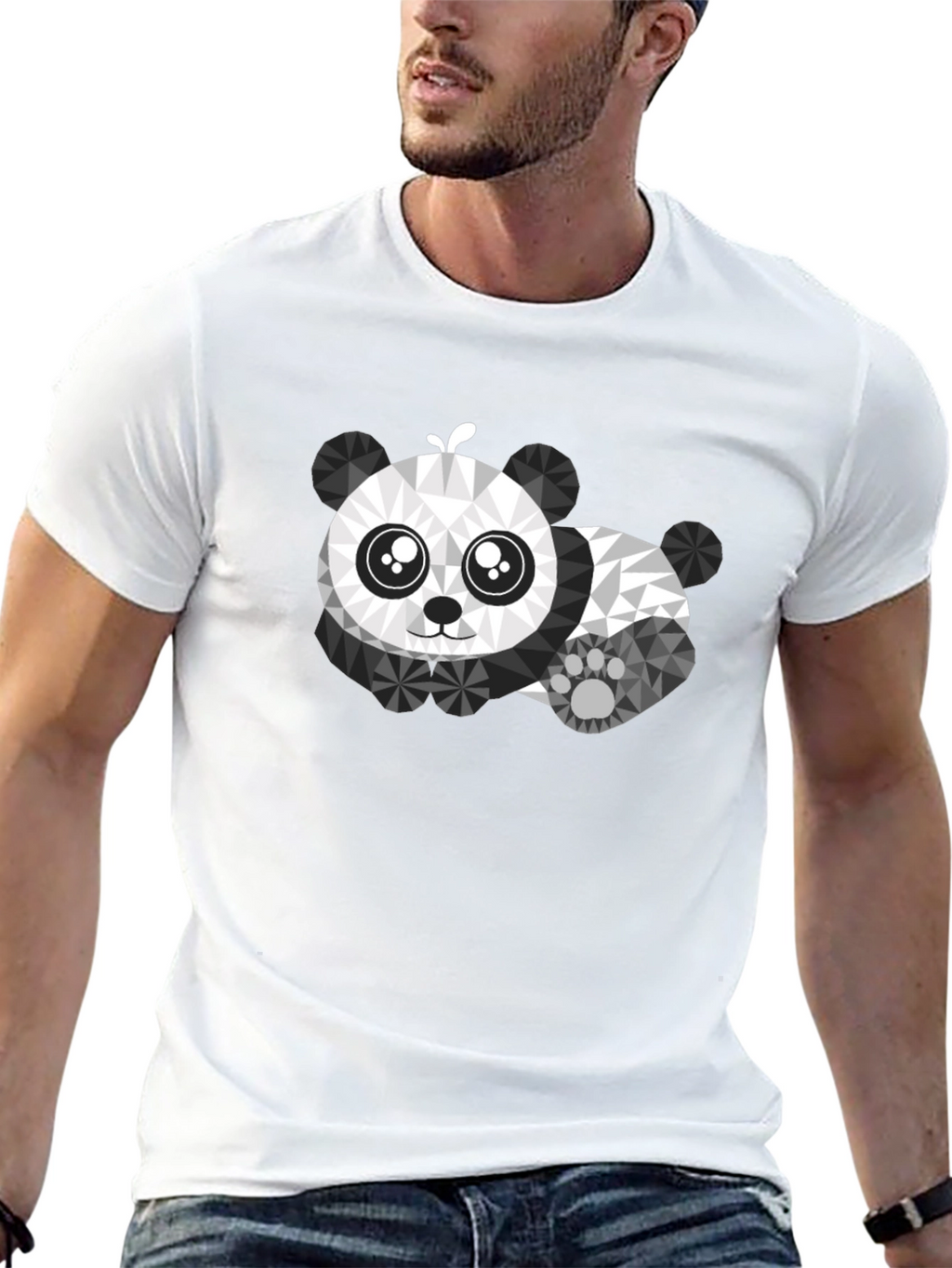 Camiseta Negra con Diseño de Panda Geométrico