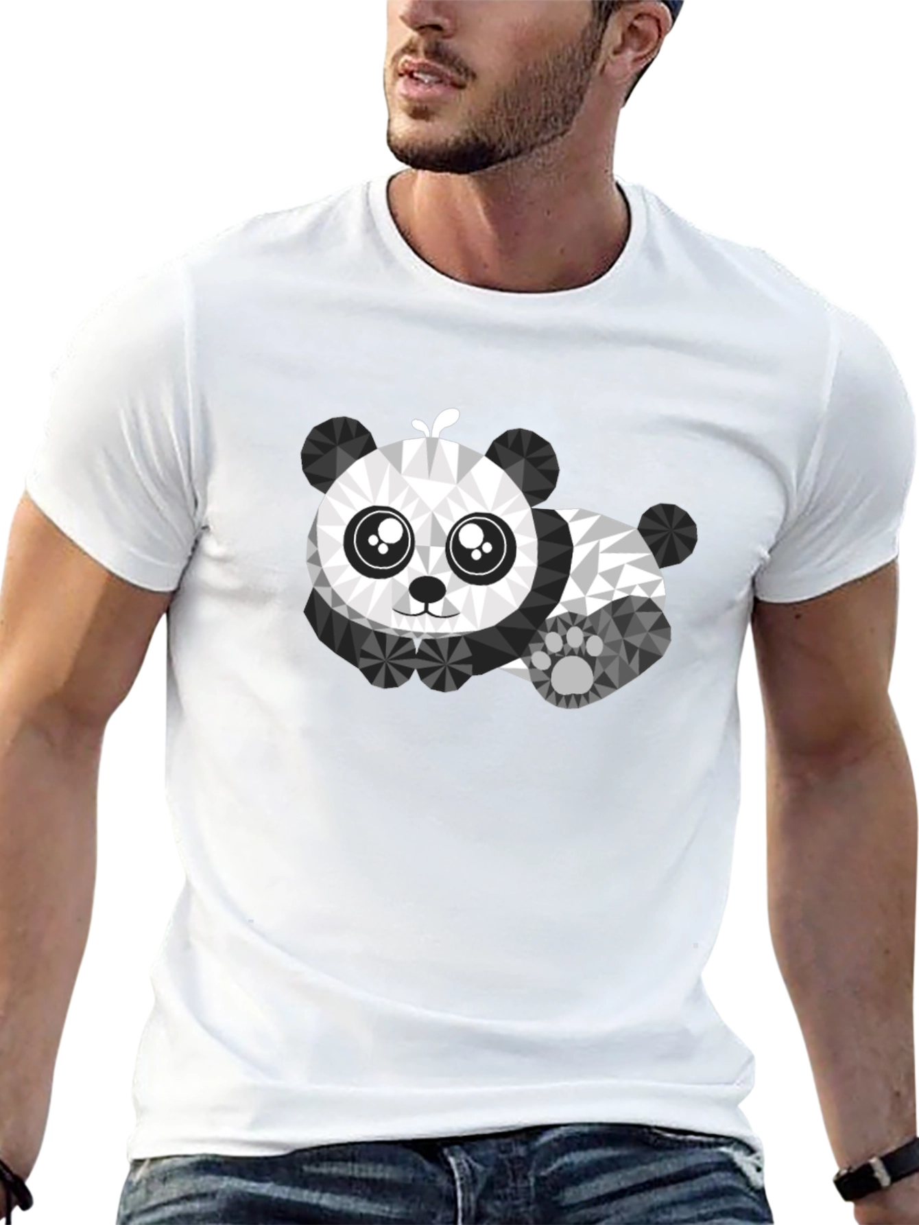 Camiseta Negra con Diseño de Panda Geométrico