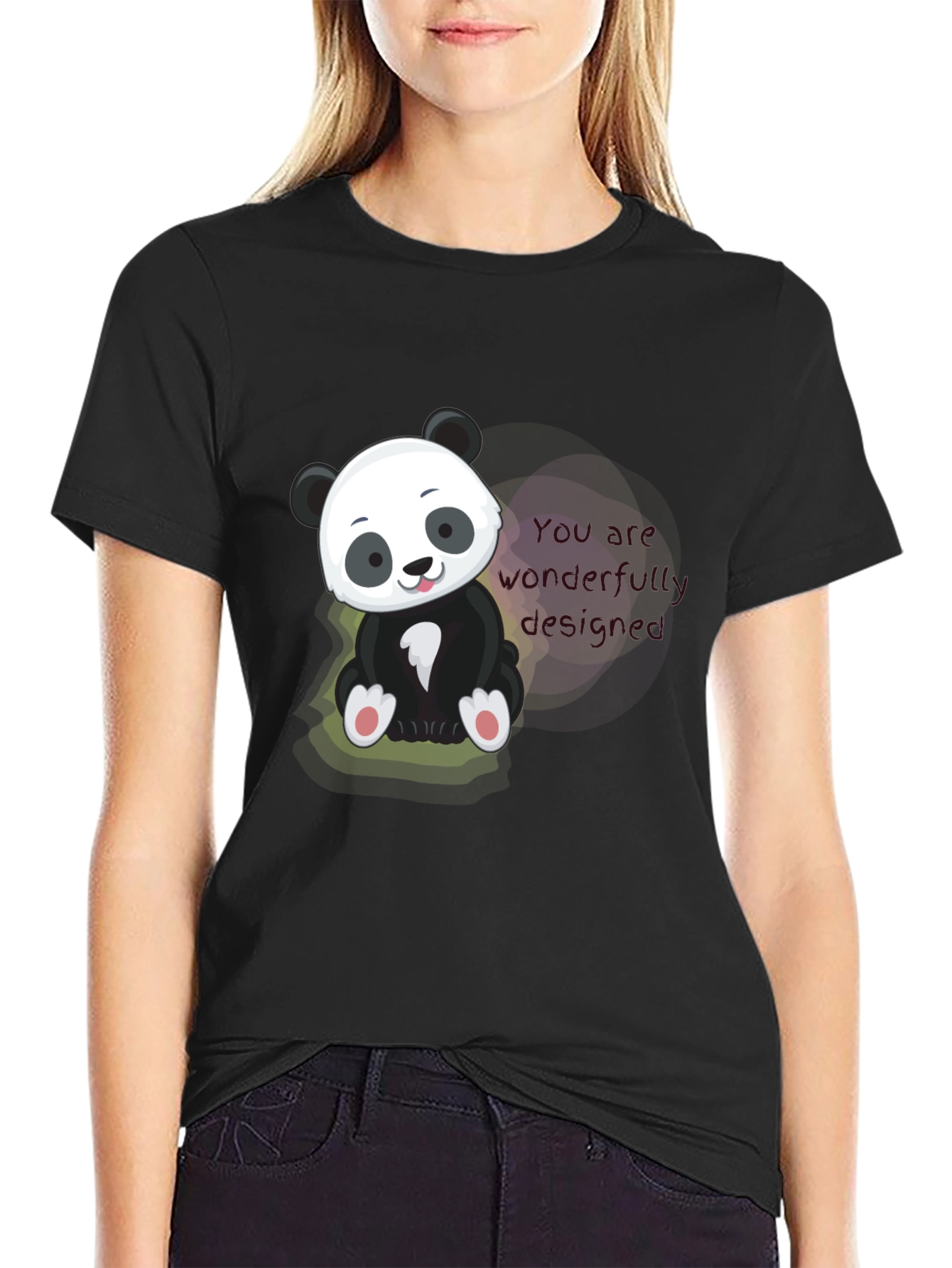 Camiseta Negra con Diseño de Panda Adorable
