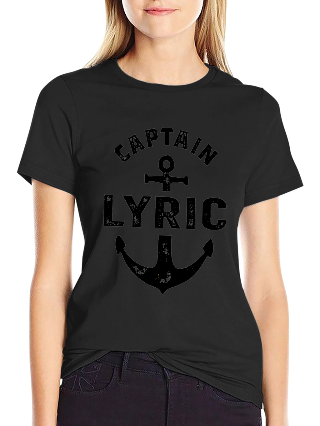 Camiseta Negra Capitán Lyric con Ancla Náutica