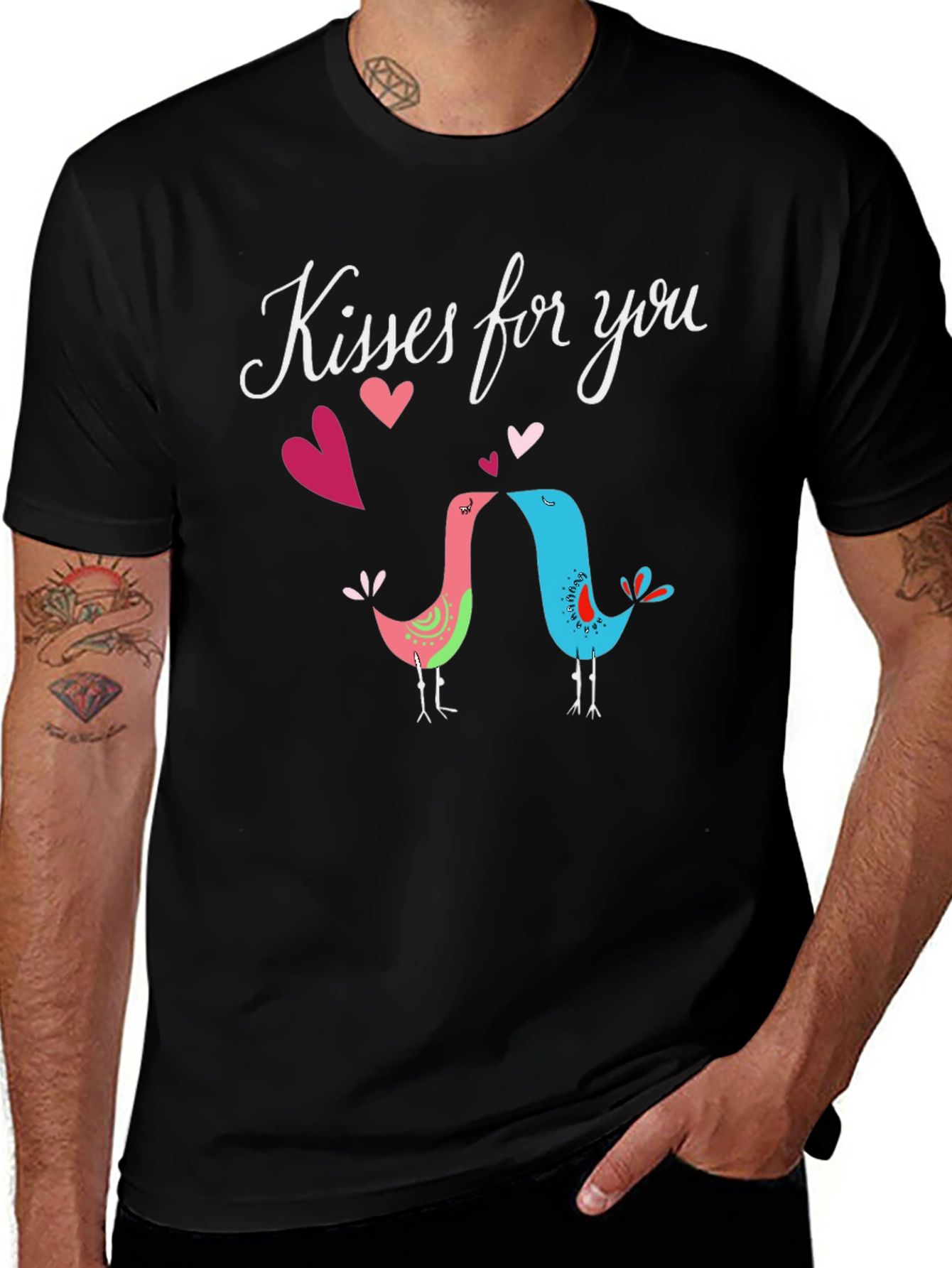 Camiseta Negra Besos para ti con Diseño de Aves