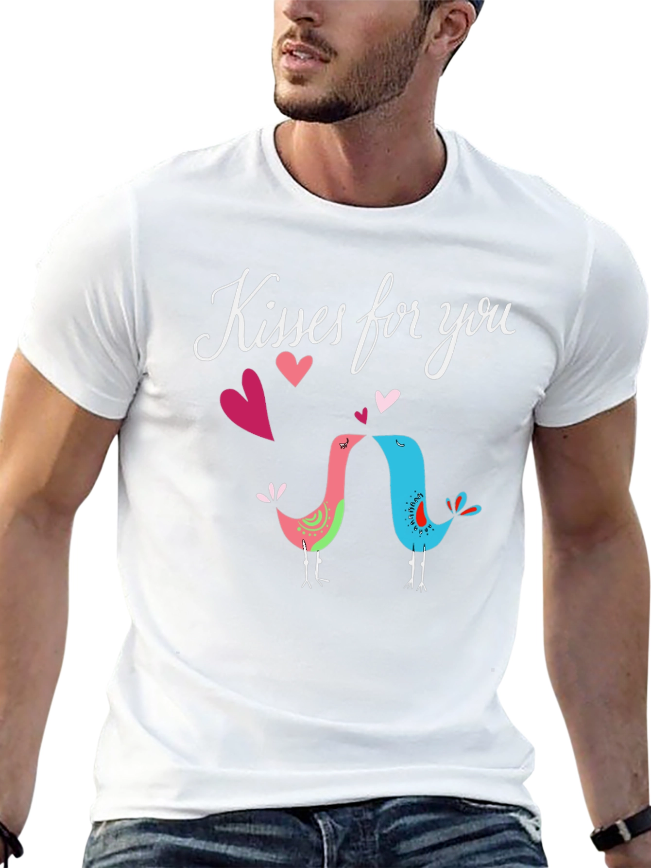 Camiseta Negra Besos para ti con Diseño de Aves
