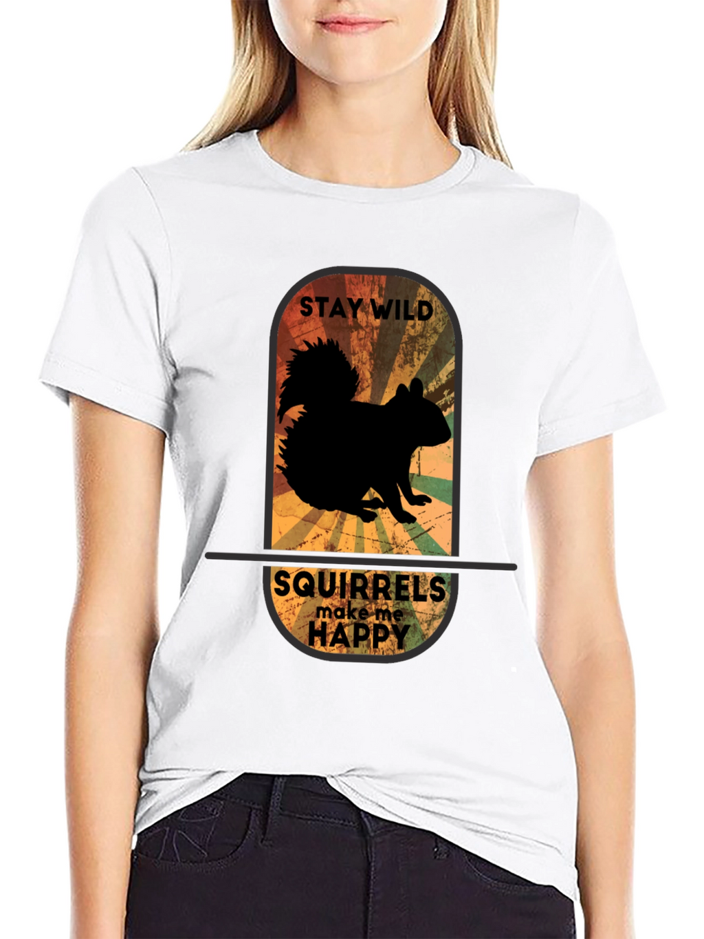 Camiseta Negra Ardillas Me Hacen Feliz