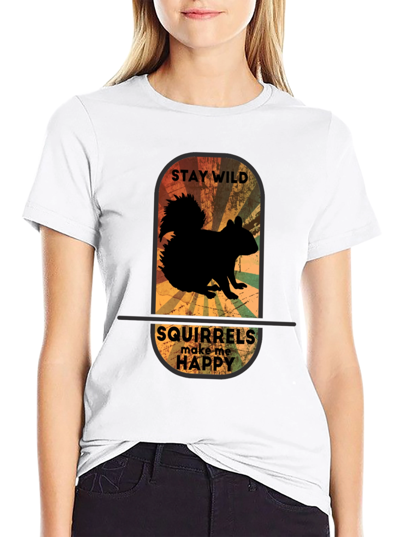 Camiseta Negra Ardillas Me Hacen Feliz