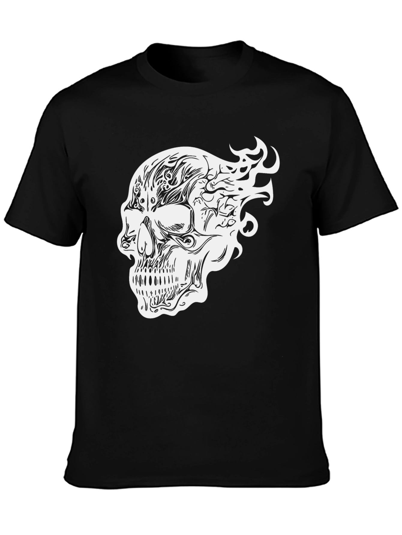 Camiseta Negra con Diseño de Calavera Tribal