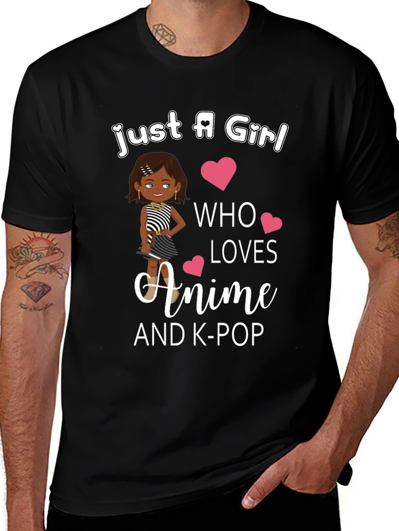 Camiseta Negra con Diseño de Anime y K-Pop para Chicas