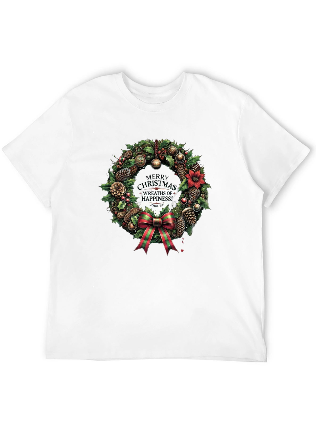 Camiseta Navideña Corona Festiva de Felicidad