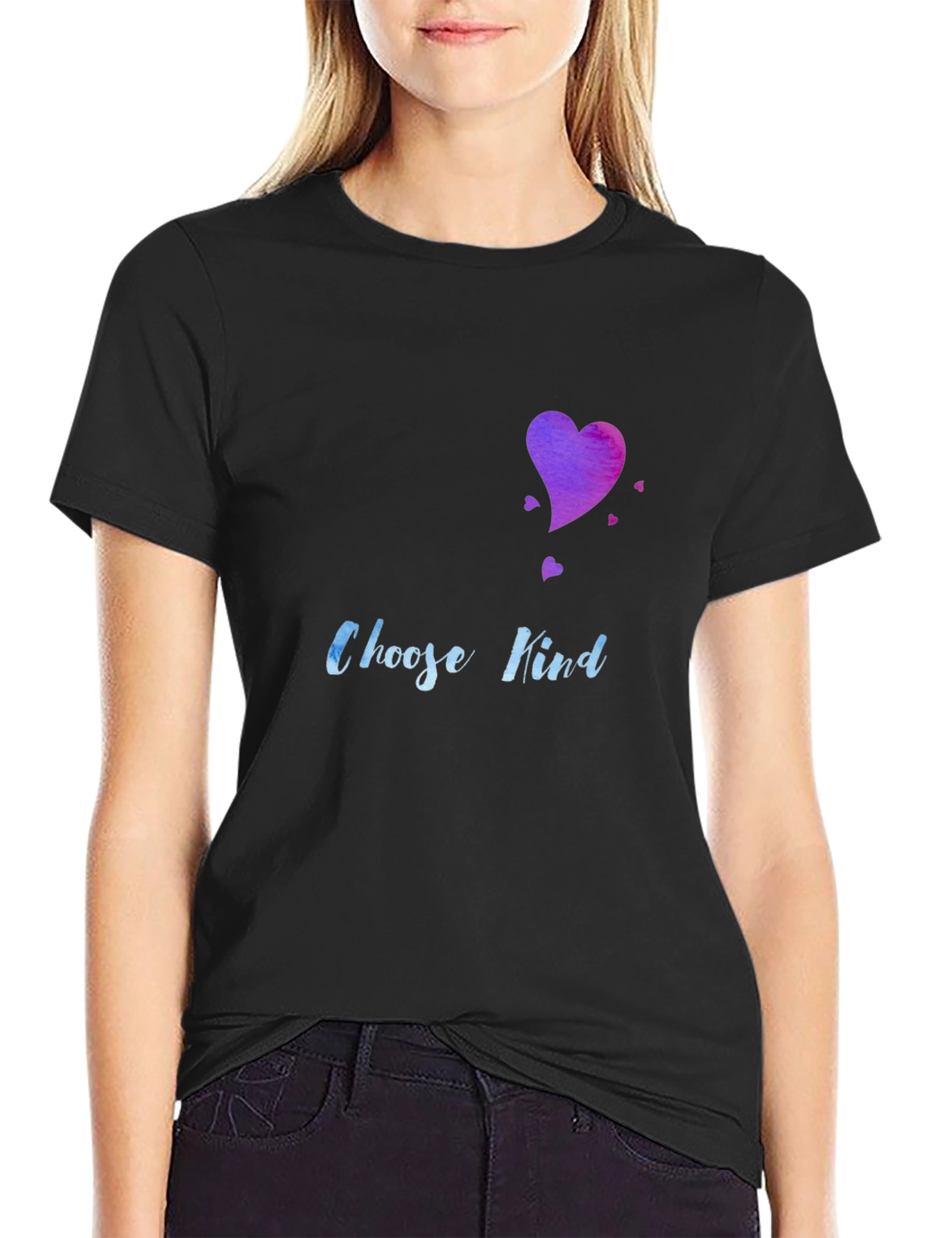 Camiseta Negra Choose Kind Corazón Acuarela