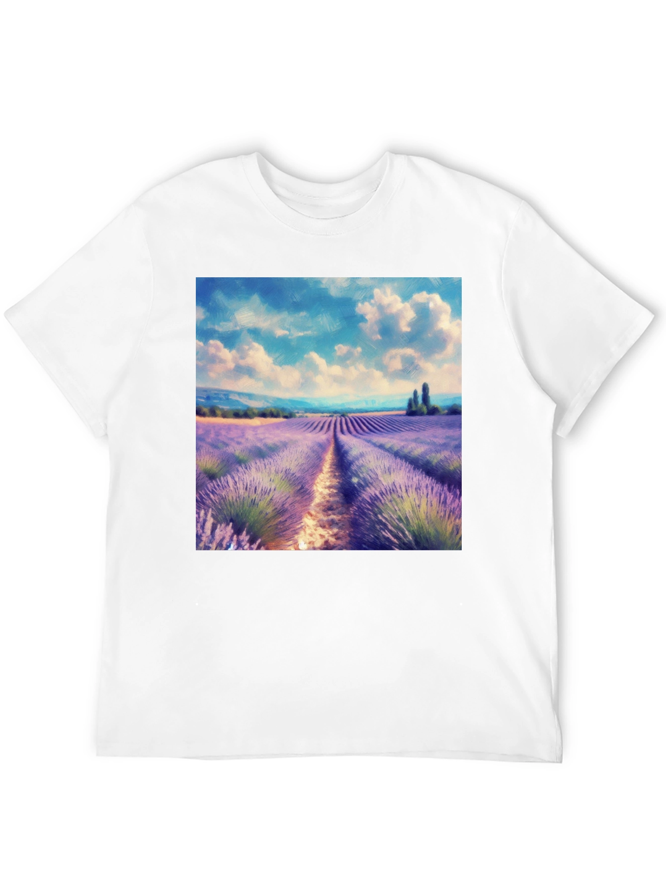 Camiseta Negra con Diseño Campo de Lavanda