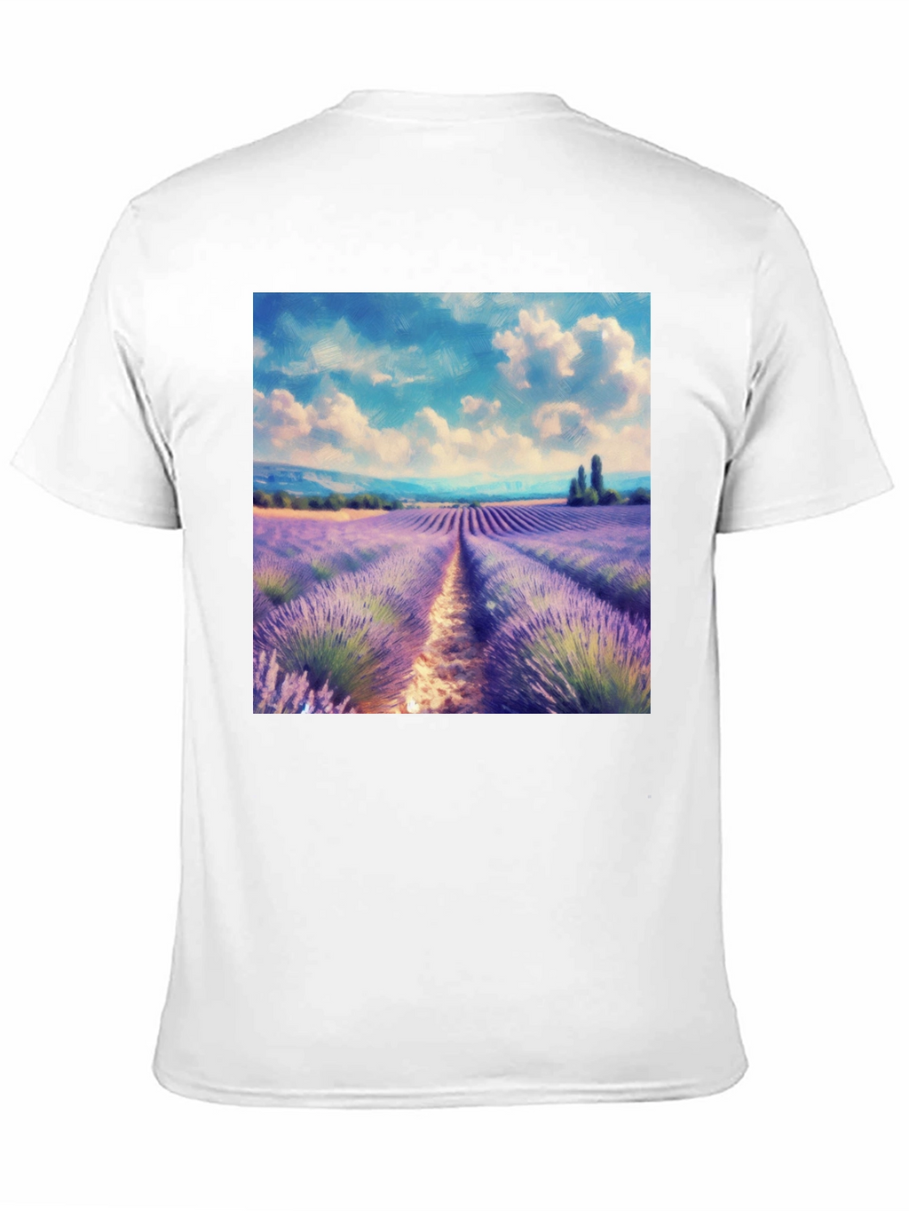 Camiseta Negra con Diseño Campo de Lavanda