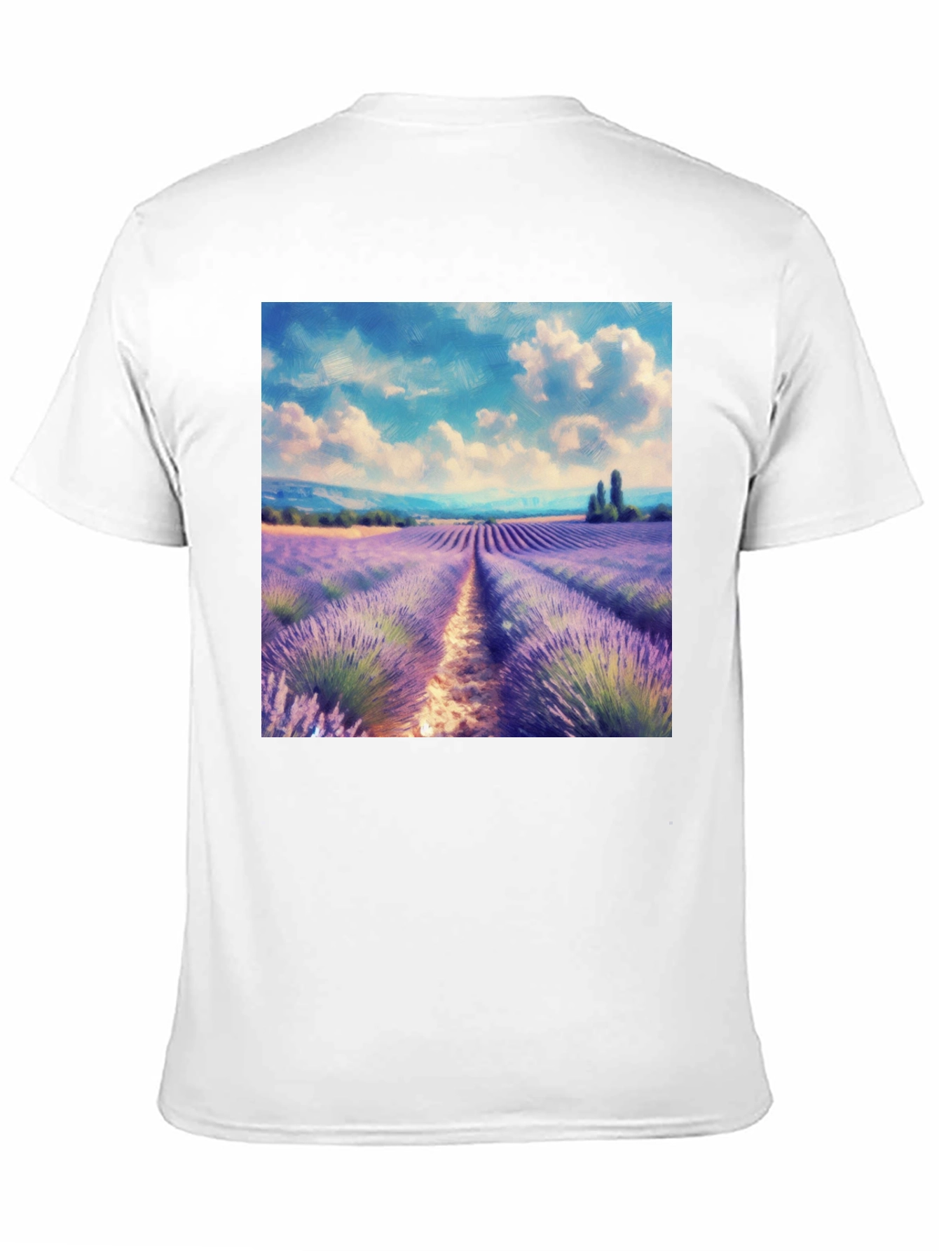 Camiseta Negra con Diseño Campo de Lavanda