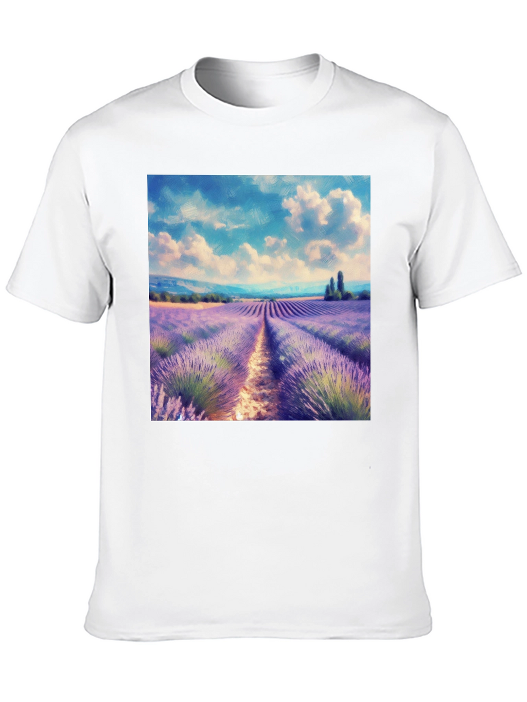 Camiseta Negra con Diseño Campo de Lavanda