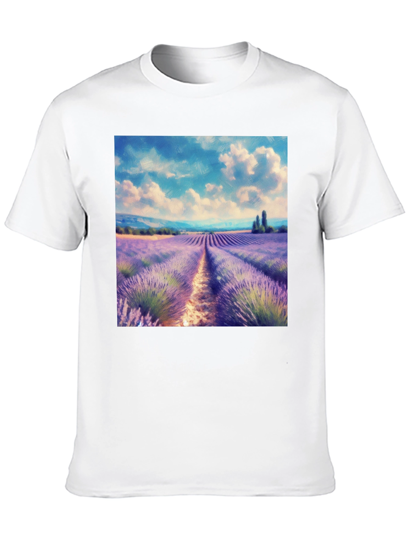 Camiseta Negra con Diseño Campo de Lavanda