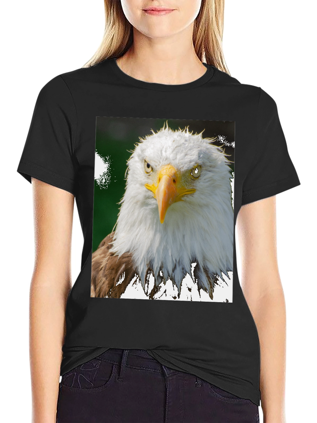 Camiseta Negra con Diseño de Águila Calva