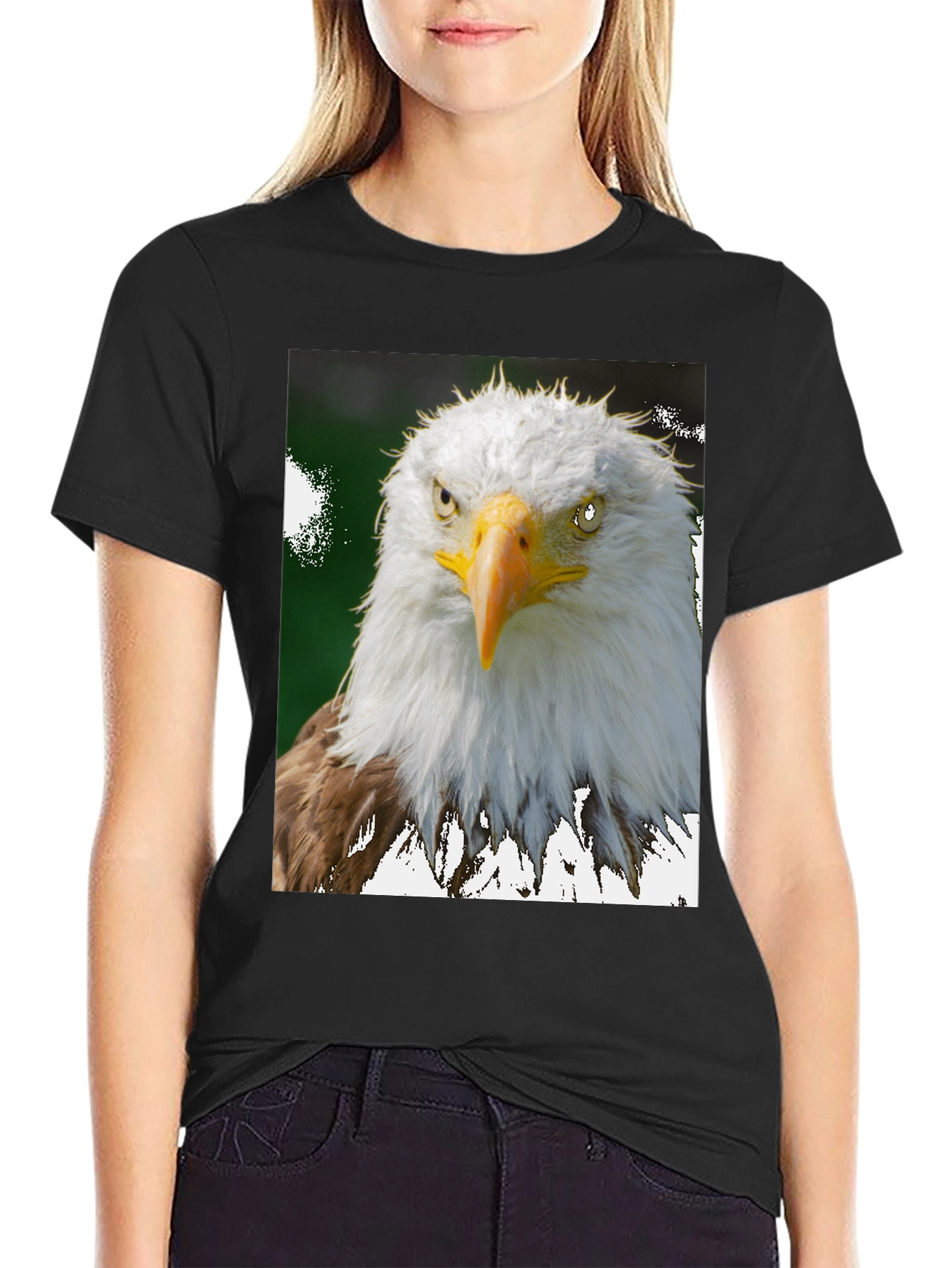 Camiseta Negra con Diseño de Águila Calva