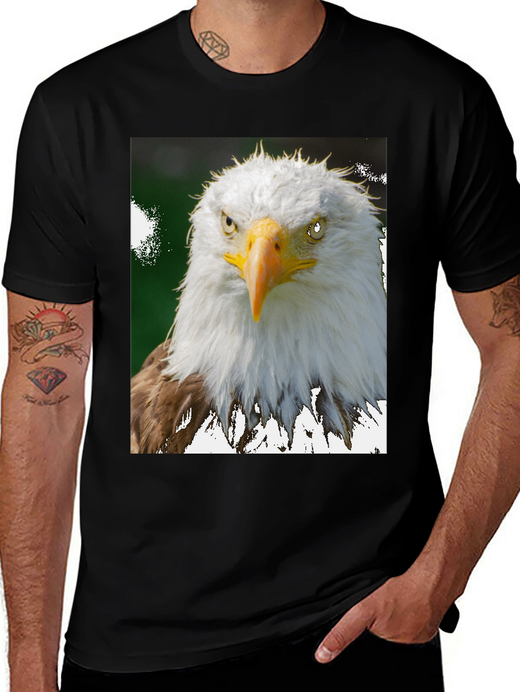 Camiseta Negra con Diseño de Águila Calva