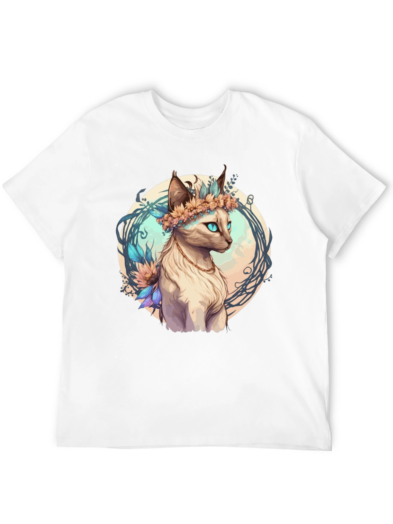 Camiseta Negra con Diseño de Gato Floral