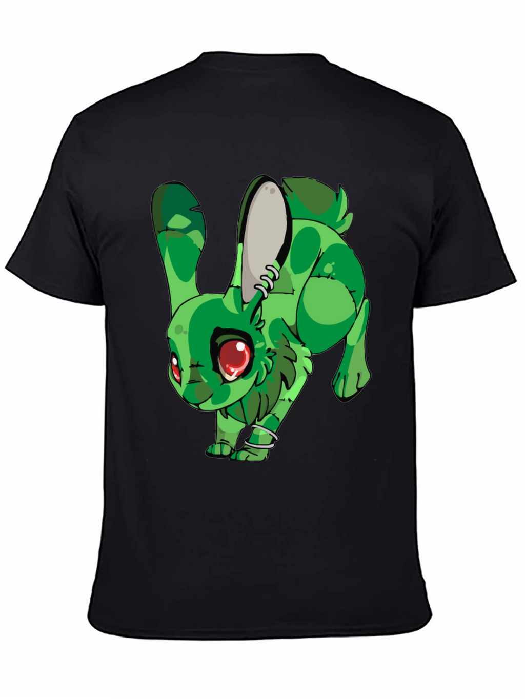 Camiseta Negra con Conejo Verde Estilizado