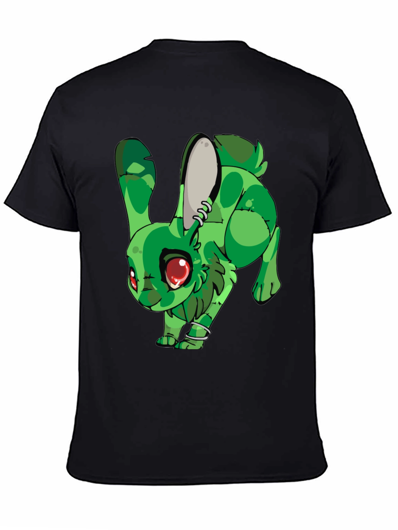 Camiseta Negra con Conejo Verde Estilizado