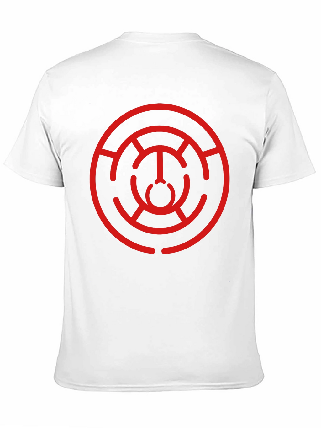 Camiseta Negra con Diseño Circular Abstracto Rojo