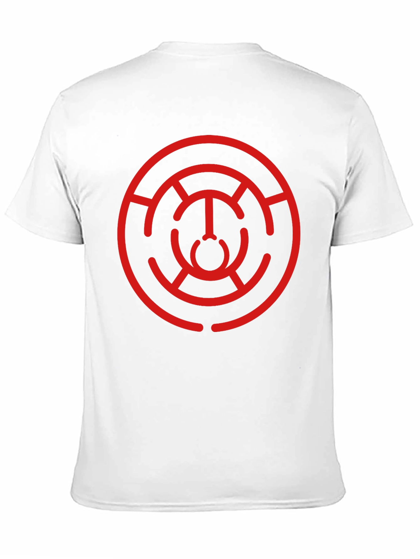 Camiseta Negra con Diseño Circular Abstracto Rojo