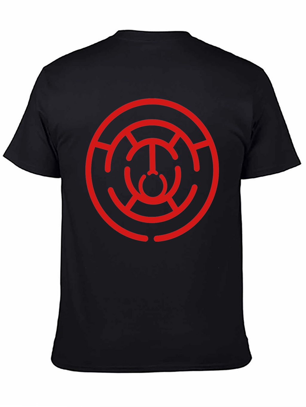 Camiseta Negra con Diseño Circular Abstracto Rojo