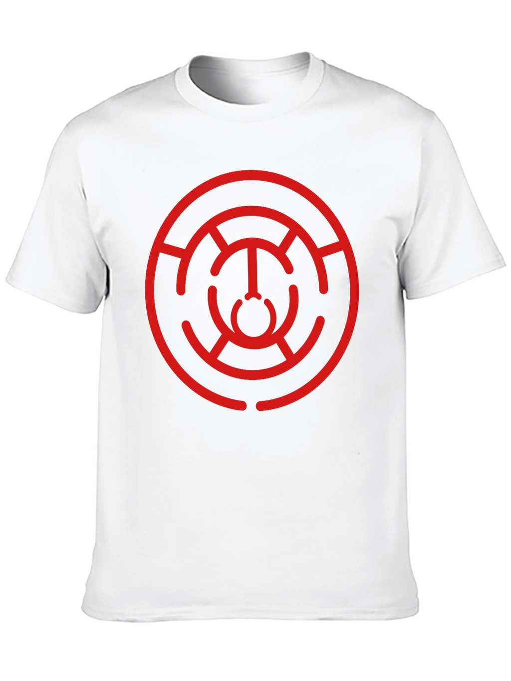 Camiseta Negra con Diseño Circular Abstracto Rojo