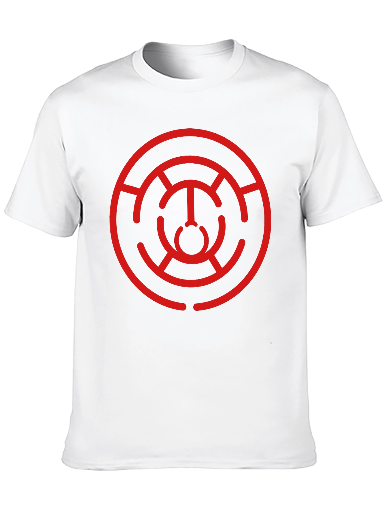 Camiseta Negra con Diseño Circular Abstracto Rojo