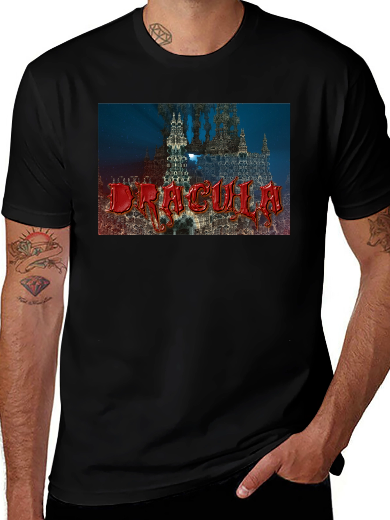 Camiseta Negra con Diseño de Drácula para Hombre