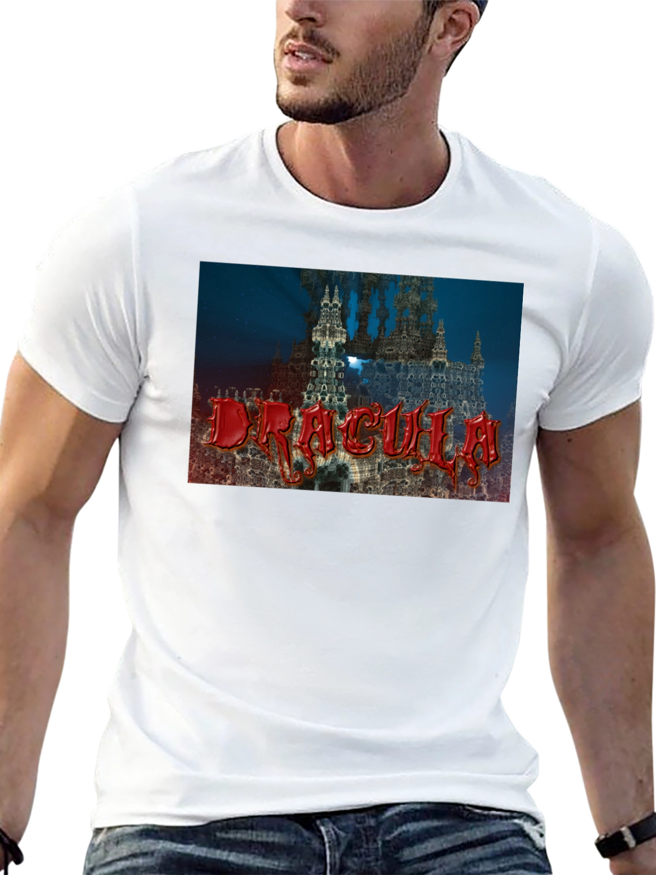 Camiseta Negra con Diseño de Drácula para Hombre